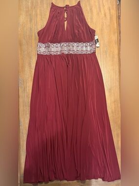 R&M Richards Burgundy Maxi Dress with Beaded Waist